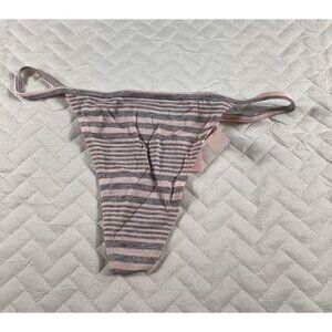 Victorias Secret Striped V-String Panty M/M Pink & Gray Cotton Underwear soft